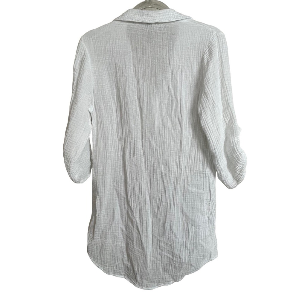 XCVI Gauze Tunic Top Women XS White Roll Tab Sleeve Pocket Coastal Boho Tunic - Picture 6 of 10